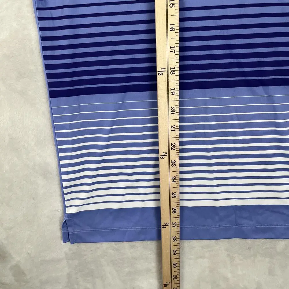 Adidas Golf Polo Shirt Mens Medium Blue Striped Short Sleeve Performance